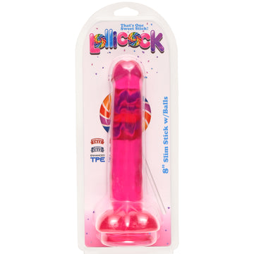 8 Inch Slim Stick With Balls Cherry Ice Dildo